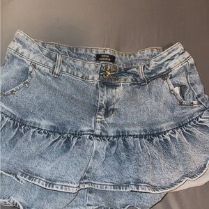 Hot Topic Blue Denim Ruffle Skirt